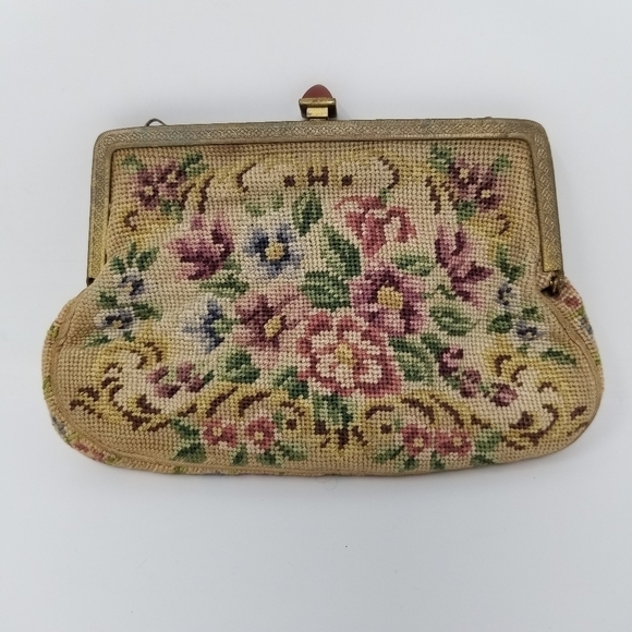 Purse Evening Bag Floral Antique Vintage Jeweled Kiss Lock Petite Point Grandma - Picture 15 of 15